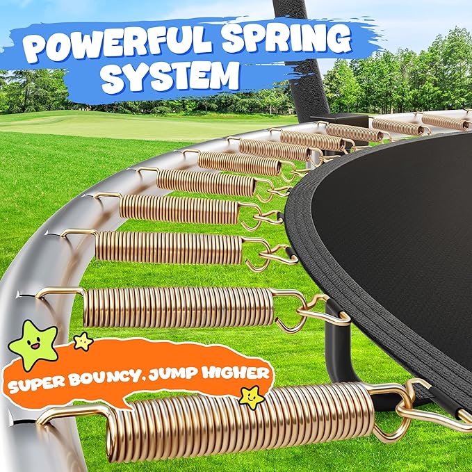 Trampoline 8FT 10FT 12FT 14FT 15FT 16FT, Recreational Trampolines with Enclosure Net and Ladder, Outdoor Anti-Rust Trampolines for Kids and Adults, ASTM Approved