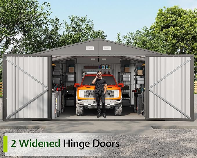 Jocisland 13.2x20.7x8.4 FT Heavy Duty Metal Carport, Car Canopy with 2 Lockable Doors & 4 Windows, All-Weather Car Shelter for Car, Boat, Truck, Equipment Storage, Dark Gray