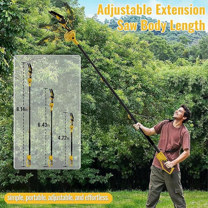 2-in-1 Electric Pole Saw, 6 Inch Mini Chainsaw Cordless Pole Saw with Extension Pole for Tree Trimming, 2 x 2000mAh Battery, Powered Pole Chain Saw, Tree Trimmer Limb Branch Cutter Pruner