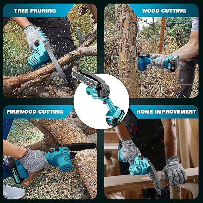 Mini Chainsaw Cordless,6 Inch Portable Electric Chain Saw, Automatic Oiler, Battery Powered Small Handheld Saw, Security Lock Trees Branches Trimming,Wood Cutting, 2 Batteries 2 Chains 2026
