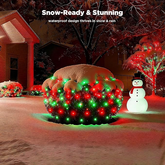 BlcTec Upgraded Outdoor Christmas Lights 280LED 10ft x 6.7ft Christmas Net Lights with UL Certified, 8 Modes, Timer, Connectable, Waterproof & Thick Wire for Bushes, Shrubs Decorations, Red Green