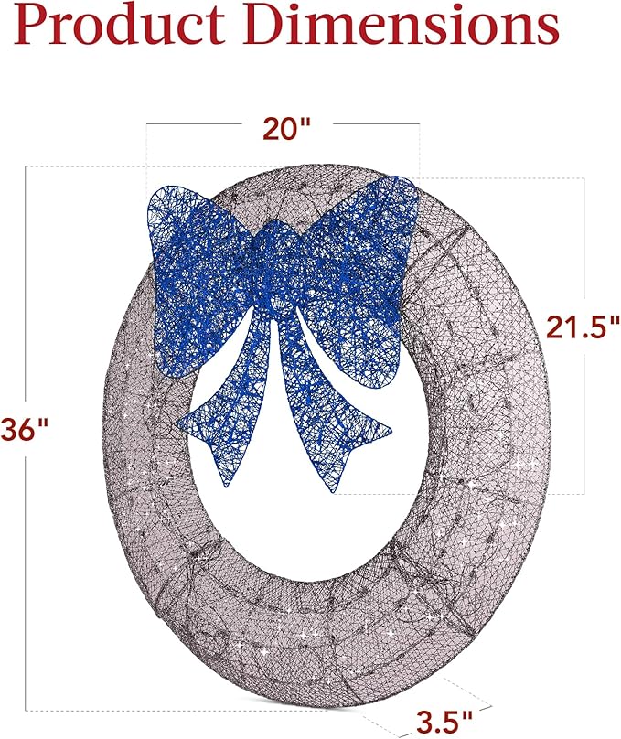 Best Choice Products 36in Pre-Lit Outdoor Christmas Wreath Decoration, LED Metal Holiday Decor for Home w/ 120 Lights, Bow - Hanukkah Silver/Blue