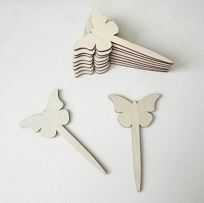 100 Pcs Wood Plant Labels, Natural Wooden Plant Marker Garden Sign Tags, Butterfly Type Garden Markers for Succulents, Herbs, Seedlings, Potted, Flowers, Vegetables (Butterfly)