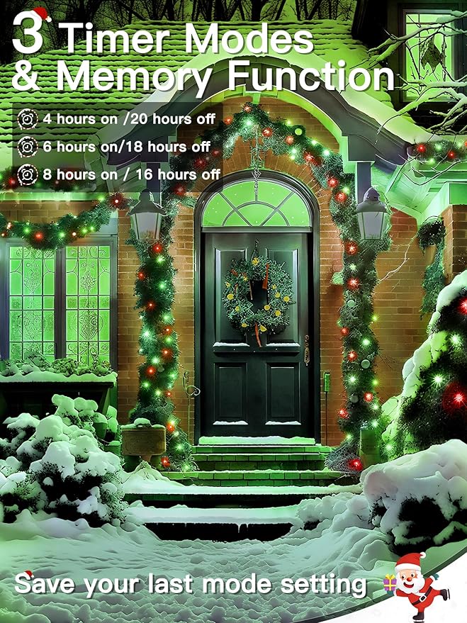 Christmas Lights 66FT 200 LED, Christmas Tree Light with 8 Lighting Modes, Outdoor Waterproof String Lights with Remote and Timer, Fairy Light for Holiday Decor (Red and Green)