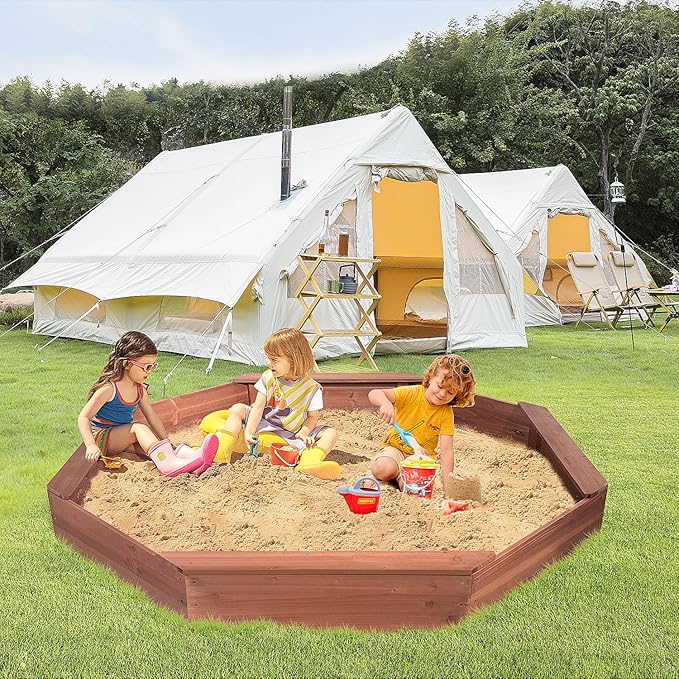 Wooden Octagonal Sandbox with Cover, Outdoor Sandpit with 4 Bench Seats, Sand Box for Children, Beach for Backyard, Patio, Garden£¬red