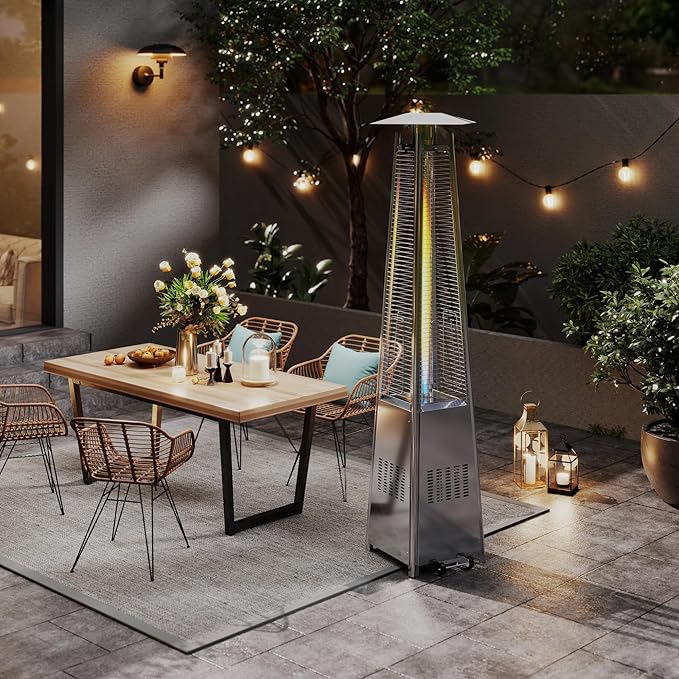 Kingdura 48,000 BTU Pyramid Patio Heater with Cover & Wheels, Outdoor Patio Heaters for Outdoor Use, Triple Safety Protection, 88 Quartz Glass Tube Propane Heater for Deck Backyard Commercial Balcony