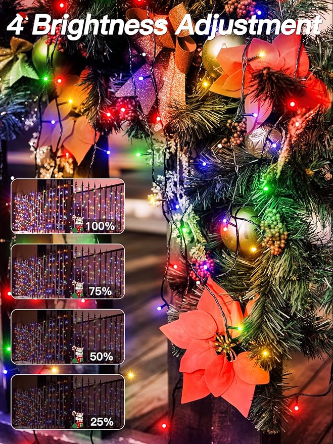 Christmas Lights 66FT 200 LED, Christmas Tree Light with 8 Lighting Modes, Outdoor Waterproof String Lights with Remote and Timer, Fairy Light for Holiday Decor (Multicolor)