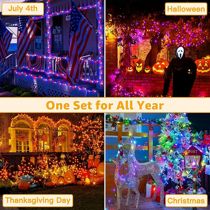 Ollny RGB Christmas Lights 400 LEDs 131 FT, 130 Modes Color Changing Christmas String Lights with Remote, Timer & Waterproof, Outdoor Xmas Lights for Thanksgiving Day House Holiday Decorations