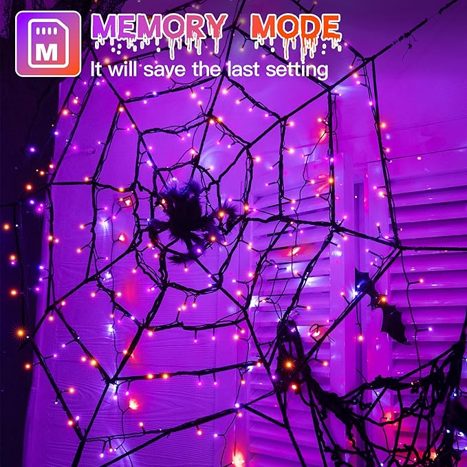 33FT 100 LED Halloween Lights, Orange + Purple Halloween Lights Outdoor with 8 Lighting Modes, Waterproof String Lights for Halloween Christmas Outdoor Party Yard Garden Decoration