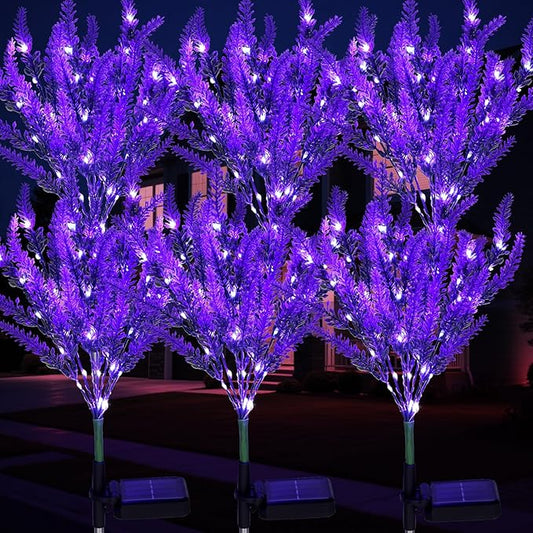 6 Pack Lavender Solar Garden Lights – Outdoor Waterproof Solar Flowers with LED, Solar Powered Garden Décor for Pathway, Yard, Patio, Lawn, Halloween & Seasonal Decoratio