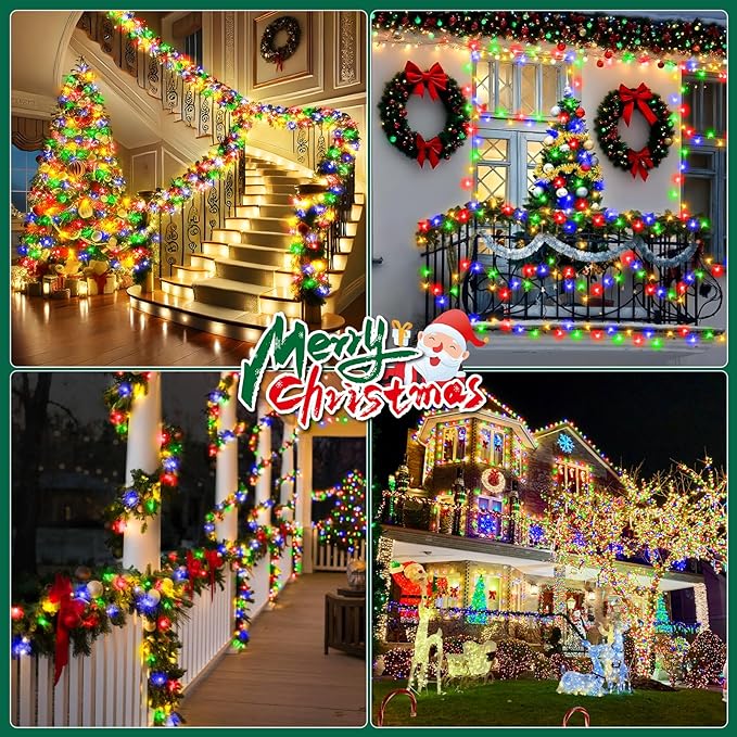 Heceltt Christmas Lights Outdoor, 125FT 350 LED String Lights 8 Modes and Timer Memory Function Twinkle Fairy Lights Waterproof Plug in for Xmas Tree Wedding Party Holiday Decor(Multicolor)