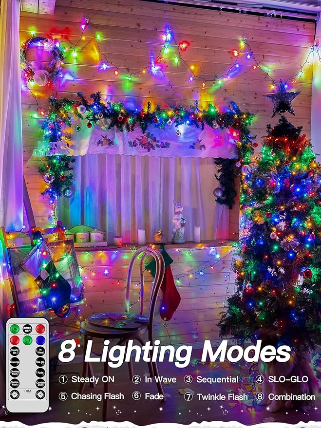 Christmas Lights 263FT 800 LED, Christmas Tree Light with 8 Lighting Modes, Outdoor Waterproof String Lights with Remote and Timer, Xmas Light for Holiday Decor (Multicolor)