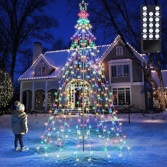 Flacchi 10 FT 404 LED Star String Lights Outdoor - Pole Set with Remote, Multiple Lighting Modes, Timer, and Waterproof Feature for Ultimate Holiday Decor (Multicolor)