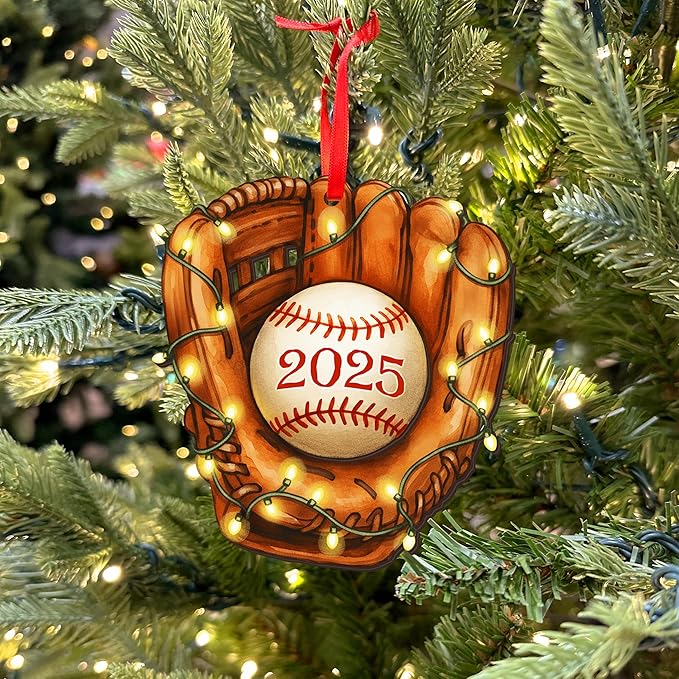 FLAGWIX Christmas Baseball Gifts for Boys 12-14 and 8-12, Baseball Ornament - 2D Flat Wooden Ornaments 2025 for Christmas Tree Decorations - Gifts for Boys Coach Team Sports Men, Sports Ornament Decor