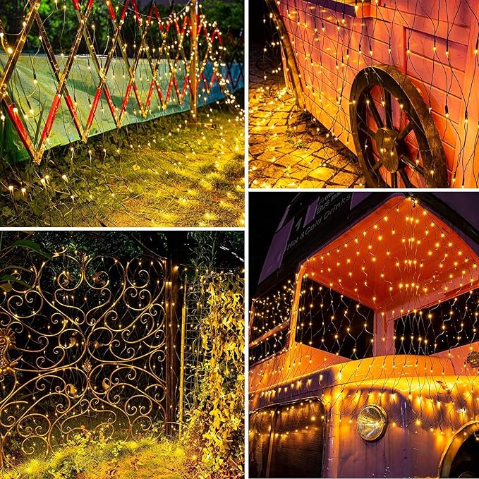 Joomer Christmas Net Lights - 2PACK 12FT x 5FT 360 LED Plug-in Mesh Lights, Waterproof with 8 Modes, Timer, Connectable for Bushes, Trees, Garden, Outdoor Christmas Decor (Green Wire, Warm White)