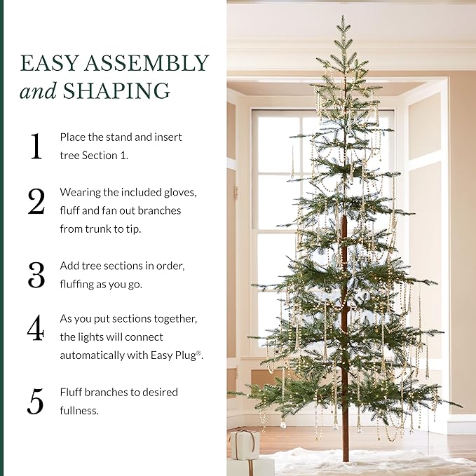 Balsam Hill 9ft Pre-Lit Alpine Balsam Fir - Sparse Artificial Christmas Tree with 600 Clear LED Fairy Lights, Pre-Fluffed Memory Wire Branches & Easy Plug Technology for Statement Spaces
