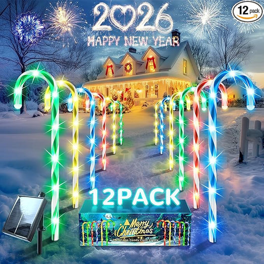 Anordsem Solar Christmas Decorations Outdoor: 12 Pack Candy Cane Pathway Lights - 21" Waterproof LED 8 Colorful Lighting Models Yard Garden DIY Decor - 2026 Xmas Gifts for Homeowners