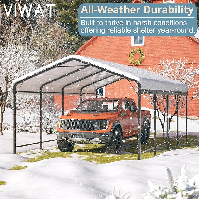 VIWAT Carport 12x20 FT Metal Carport with Enhanced Base Outdoor Heavy Duty Garage Galvanized Car Shelter for Pickup, Boat, Car and Tractors