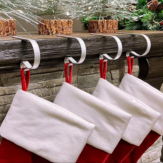 Haute Decor The Original MantleClip Stocking Hanger - 4 Pack (Galvanized Steel) - Christmas Stocking Holder adjusts to fit mantels up to 3 inches Thick