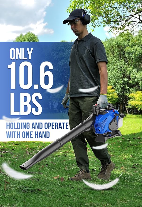 WILD BADGER POWER Leaf Blower,26cc Gas Powered Cordless 2-Cycle Engine for Lawn Care, 475CFM 165MPH Strong Air Flow for Leaf, Sand, Gravel and Snow, Light Weight 10.1 lbs