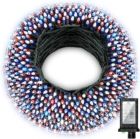 1500 LED 470FT Christmas String Lights Outdoor, 12 Pro Modes and Timer Memory & Brightness, Plug in Waterproof Dark Green Wire Twinkle Light for for Xmas Yard Tree Wedding Party Decor Red White Blue