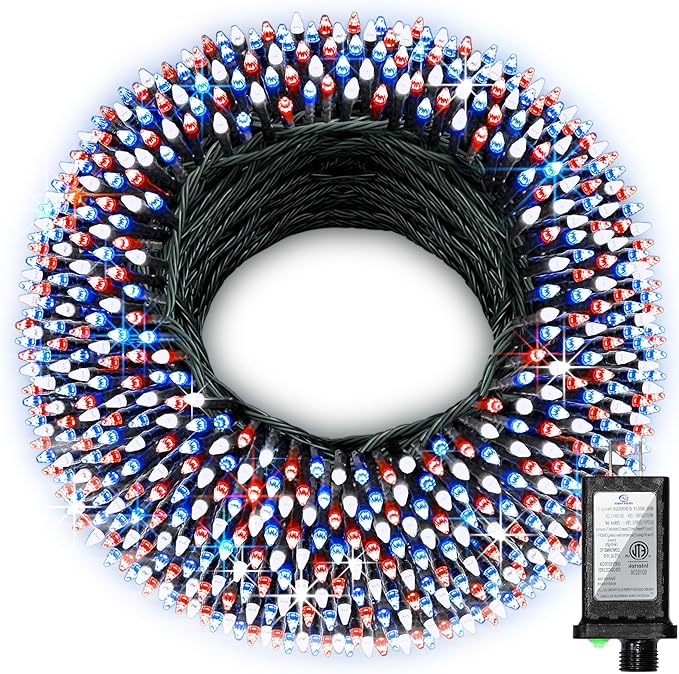 340 LED 90FT Christmas String Lights Outdoor, 12 Pro Modes and Timer Memory & Brightness, Plug in Waterproof Dark Green Wire Twinkle Light for for Xmas Yard Tree Wedding Party Decor Red White Blue