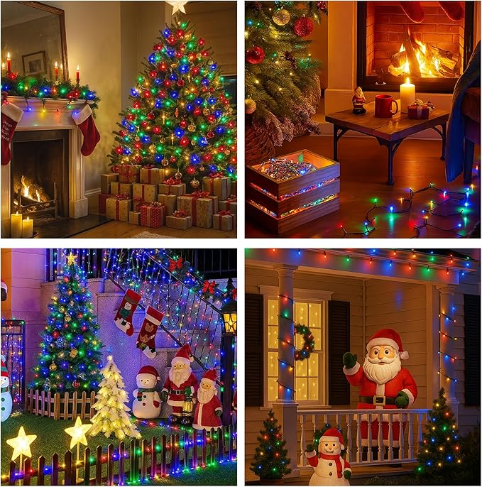 Christmas String Lights Outdoor & Indoor, 2Pack 600 LED Christmas Lights, 210ft Plug-in Twinkle Light Waterproof with 8 Modes for Christmas Tree Wedding Party Garden Patio Decorations(Multicolor)