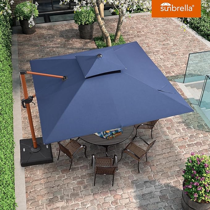 PURPLE LEAF 10' X 10' Double Top Deluxe Square Patio Umbrella - Offset Hanging Cantilever Umbrellas in Spectrum Indigo