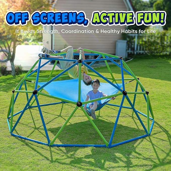 Zupapa10FT Climbing Dome with Hammock, Supports up to 1000lbs Kids Jungle Gym, 10FT Dome Climber with Hammock for Kids 3 to 10 Outdoor Play Equipment