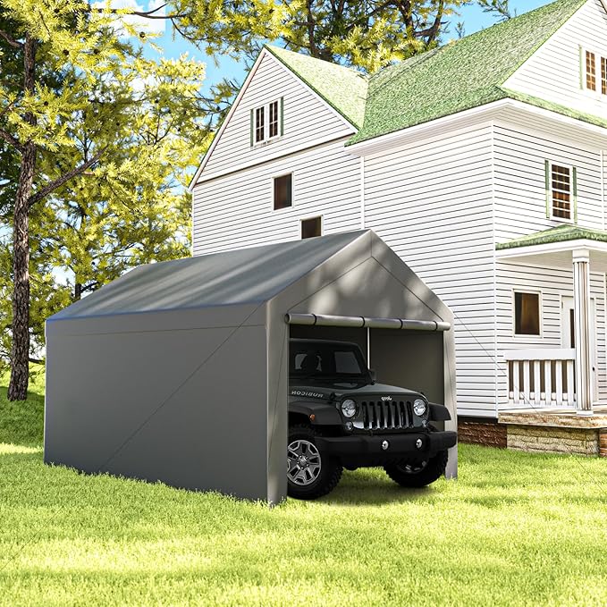 10x20 Carport, Heavy Duty Carports with Removable Sidewalls, Waterproof and UV-Resistant Portable Outdoor Garage Shelter for All Season (Gray)