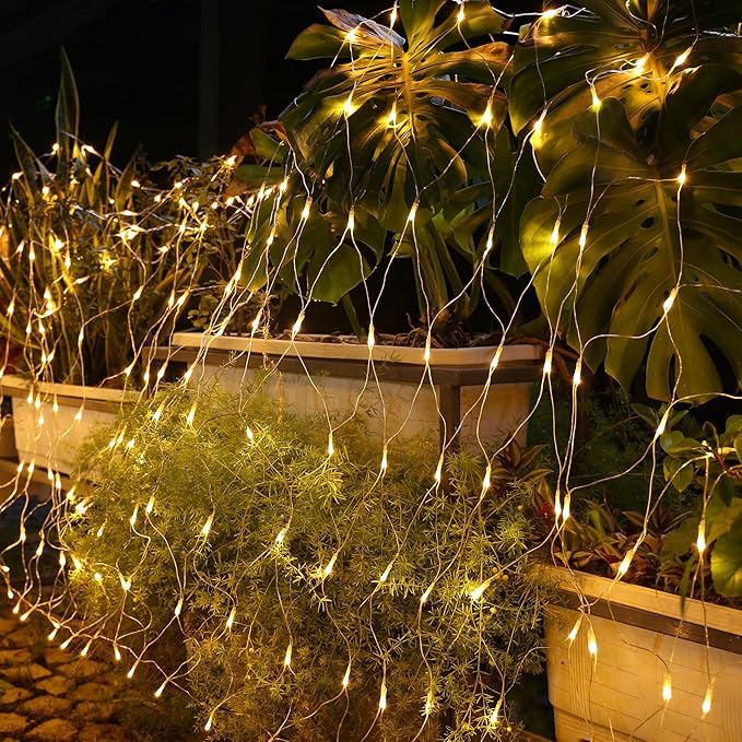 Joomer Christmas Net Lights - 2PACK 12FT x 5FT 360 LED Plug-in Mesh Lights, Waterproof with 8 Modes, Timer, Connectable for Bushes, Trees, Garden, Outdoor Christmas Decor (Clear Wire, Warm White)