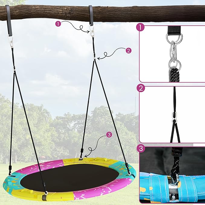 Tree Swing, 43'' / 48'' Saucer Swing for Kids and Adults, ASTM Approved Swing Sets with 900lbs Weight Capacity, Backyard Or Playground, Waterproof and UV-Resistant Mat, Adjustable Hanging Straps