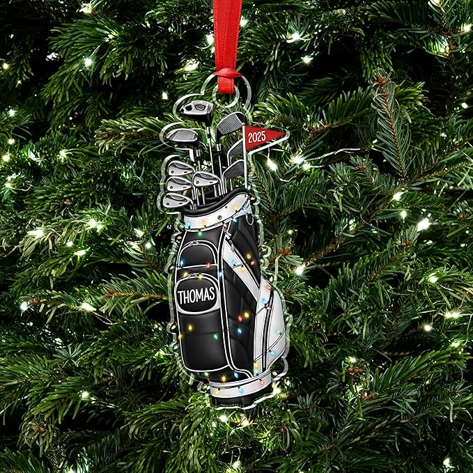 Personalized Golf Christmas Ornament - Custom Name & Year - 3.5" Acrylic Golf Bag Ornament with Ribbon – 5 Color Options – Golf Lover Gift, Golfer Christmas Tree Decoration