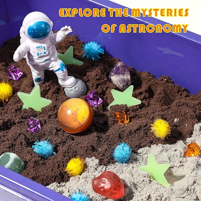 Galaxy Sensory bin, Gemstone Dig Kit,Galaxy Excavation Gem Kit with 5 Real Gemstones for Kids,Space Planet Toys STEM Science Kits,Alien Sandbox Play Set for Girls Boys 3 4 5 6 Years Old