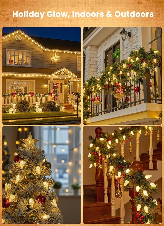 C9 LED Christmas Lights Outdoor, 81 Feet 100 LED String Light with Timer & 8 Lighting Mode, Waterproof Commercial Grade Christmas Tree Lights for Outside Indoor Roofline Patio, Warm White|2 Pack