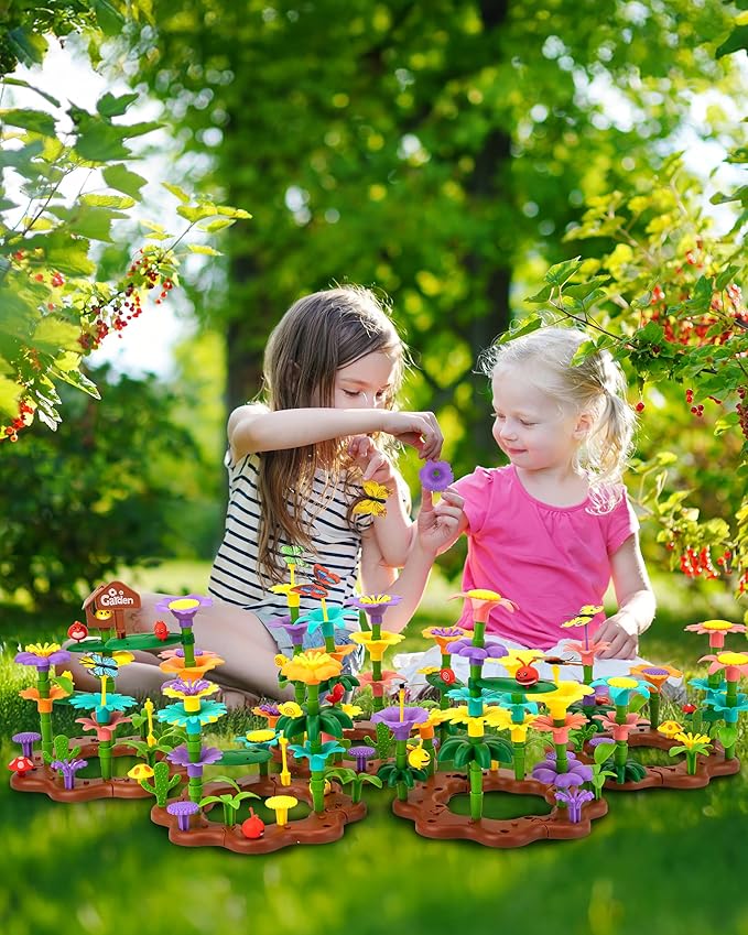 Flower Garden Building Toys for Girls: 183 PCS Kids Gardening Kit Set Gifts for 3 4 5 6 7 Year Old Toddler