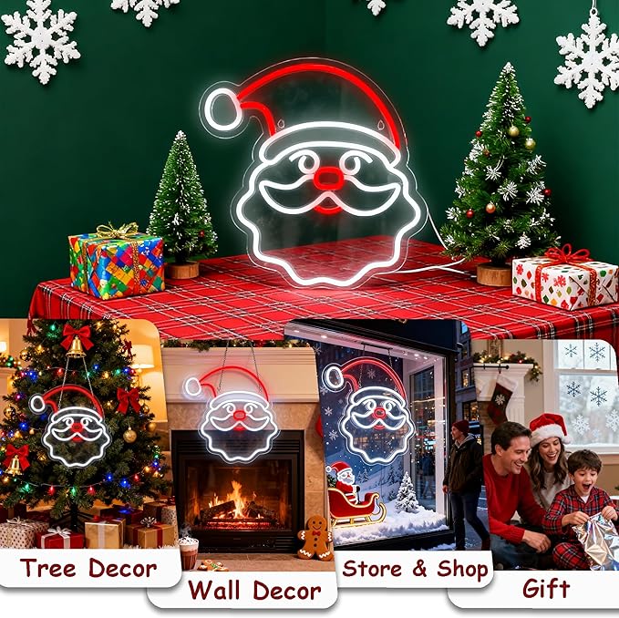 Christmas Home Decor Santa Claus Neon Sign Led Neon Christmas Lights Ornaments Tree Decorations Outdoor Neon Signs for Wall Decor USB Powered Led Neon Signs for Room Decoration