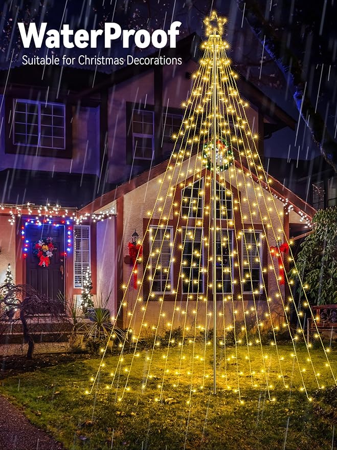 Flacchi 16 FT 664 LED Star String Lights Outdoor - Pole Set with Remote, Multiple Lighting Modes, Timer, and Waterproof Feature for Ultimate Holiday Decor (Warm White & Multicolor)
