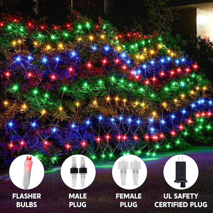 JOYIN 360 LED Christmas Net Lights, 6.5X 16.4FT Christmas Mesh Lights with 8 Modes, Connectable, Waterproof for Bushes Trees Yard Indoor Outdoor Xmas Decorations (Multicolor)