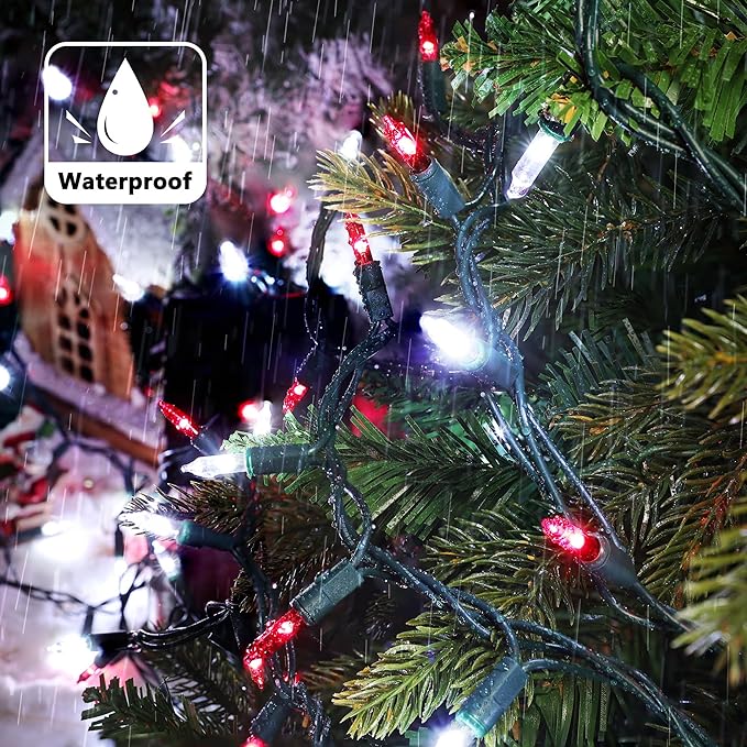 Christmas Lights -2 Pack Total 43FT 200 Count Conectable Waterproof String Lights Brighter Detachable Plug-in Lights Indoor & Outdoor for Christmas Decoration(Red & White)