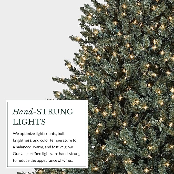 Balsam Hill 5.5ft Pre-Lit Classic Blue Spruce - Artificial Christmas Tree with 400 Clear Incandescent Lights, Easy Plug Technology, Premium Stand for Indoor Holiday Decorating