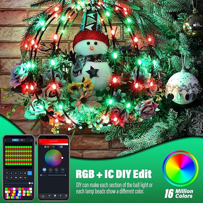 Joomer Smart RGB Christmas Hanging Ball Lights, 12in 108 LED Foldable Color Changing Xmas Light, App and Remote Control, Waterproof Outdoor Fairy Globe Lights for Christmas Decor (Non-Connectable)