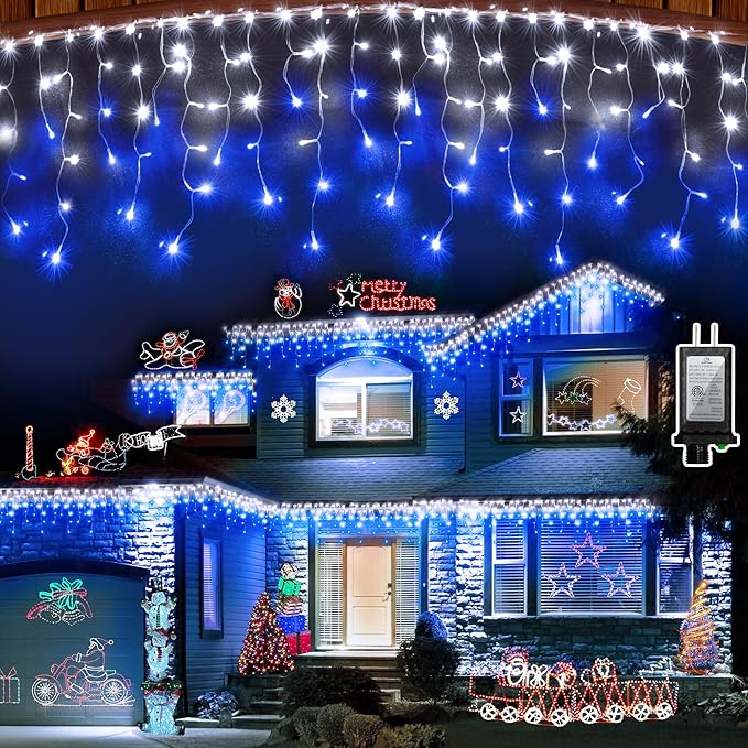 1620 LED 164ft Outdoor Christmas Lights, 12 Modes Dimmable Curtain String Lights with 360 Drops, Waterproof Twinkle Fairy Lights with Timer for Bedroom Window Holiday Wedding Xmas Decor, Blue & White
