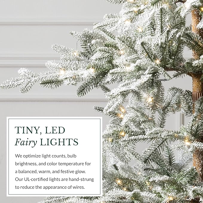 Balsam Hill Frosted Alpine Balsam Fir - Snow-Kissed Artificial Christmas Tree with Pre-Fluffed Memory Wire Branches and LED Clear Fairy Lights, 9'
