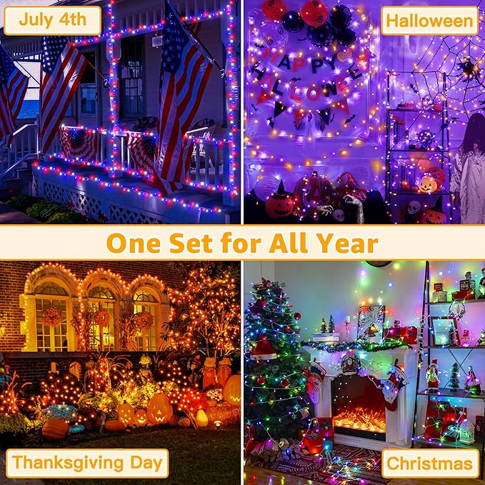 Ollny RGB Christmas Lights 100 LEDs 33 FT Clear Wire, 130 Modes Color Changing Connectable Christmas Tree Lights with Remote, Timer & Waterproof, Outdoor Xmas String Light for House Decorations