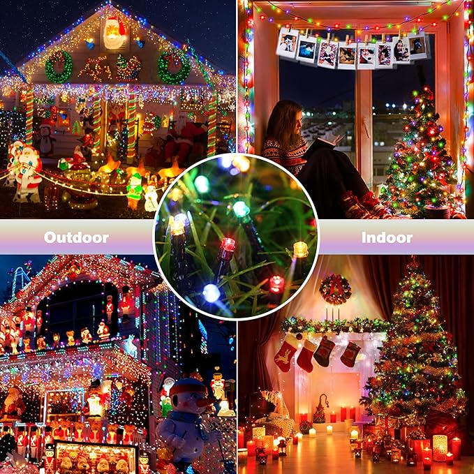 Toodour Solar Christmas Lights Outdoor, 2 Packs Total 144ft 400 LED Solar String Lights with 8 Mode, Outdoor Christmas String Light for Garden, Patio, Fence, Balcony, Xmas Tree Decor - Multicolor