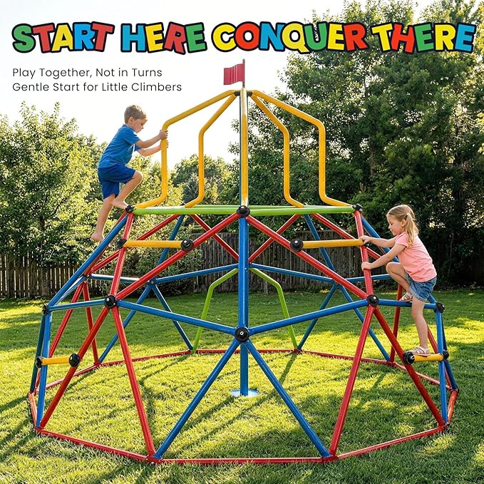 Zupapa 10FT Climbing Dome with Tower, Outdoor 10FT Geometric Dome Climber Tower for Kids 3-10 Supporting 1200 lbs, Easy Assembly Playground Jungle Gym Backyard Play Equipment