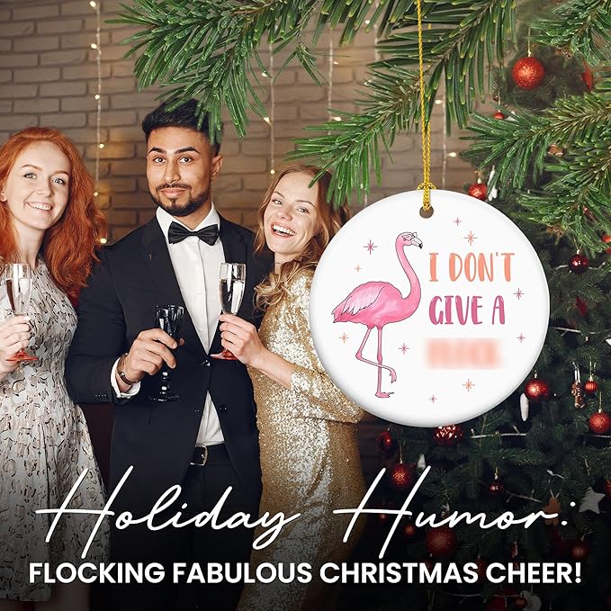 FLAGWIX Pink Flamingo, Funny Christmas Ornaments 2025 - Christmas Flamingo Gifts for Women, Friends, Family, Funny Flamingo Decor - Christmas Tree Decoration Ceramic Ornaments