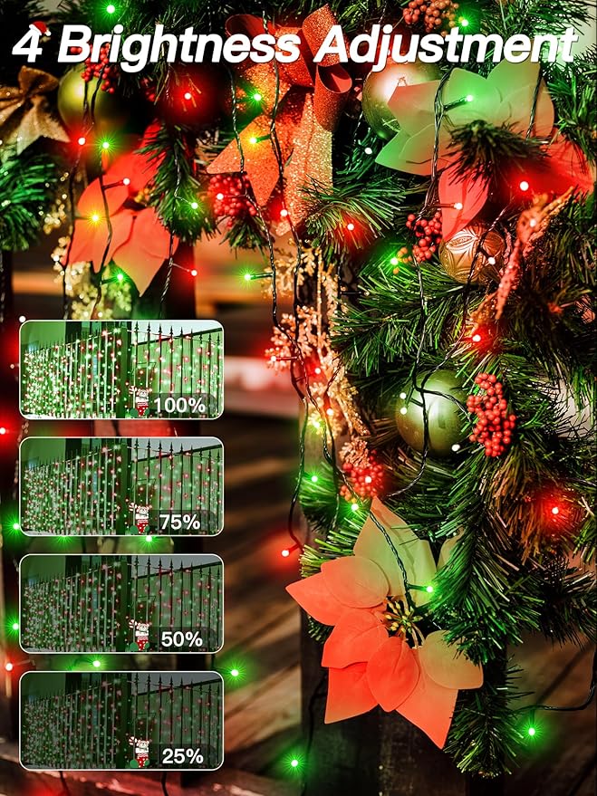 Christmas Lights 66FT 200 LED, Christmas Tree Light with 8 Lighting Modes, Outdoor Waterproof String Lights with Remote and Timer, Fairy Light for Holiday Decor (Red and Green)