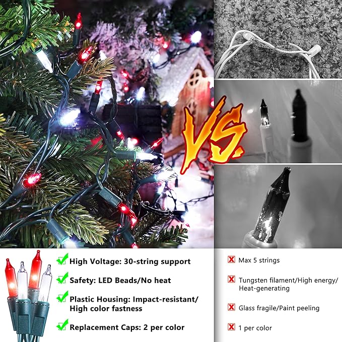 Christmas Lights -1 Pack 21.5FT 100LED Conectable Waterproof String Lights Brighter Detachable Plug-in Lights Indoor & Outdoor for Christmas decorationr(Red & White)